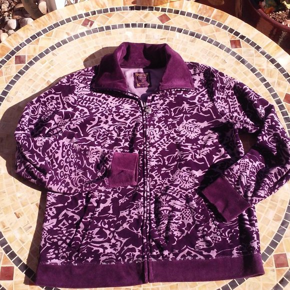 Y2K Jacket Graphic Floral Velour Sz-M/L Pockets - Picture 1 of 9